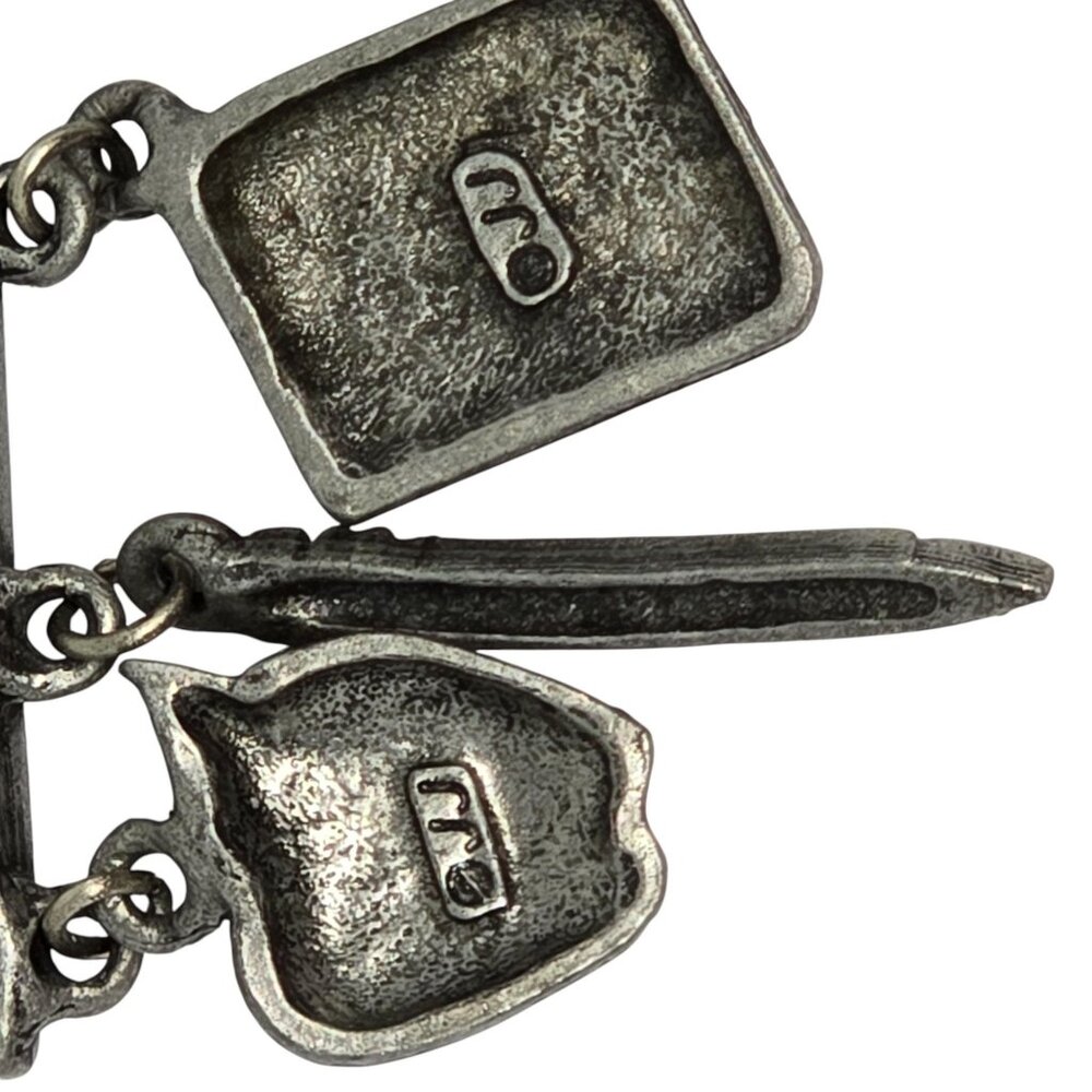 Vintage Teacher Math Brooch Pewter Dangle Charms Book Ruler Calculator - Picture 6 of 9